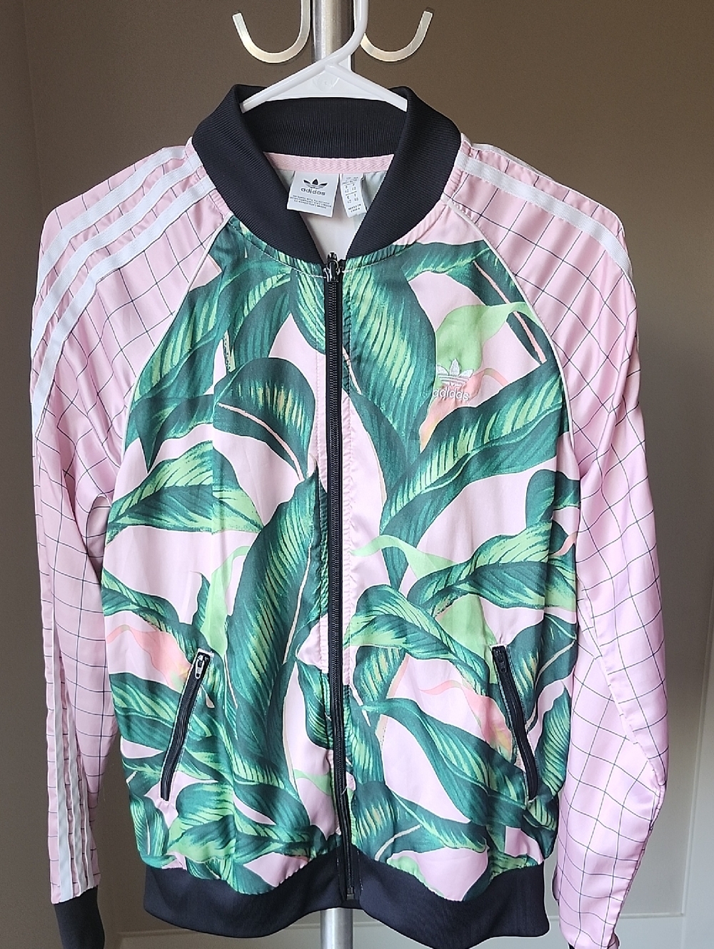 Adidas X FARM RIO Pink Tropical Leaf Bomber/Track Jacket